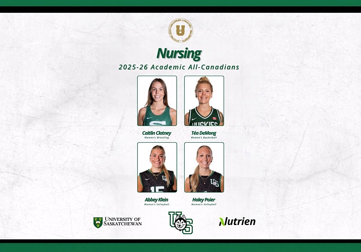Graphic of academic excellence recipients Caitlin Clatney, Téa DeMong, Abbey Klein, and Haley Poier